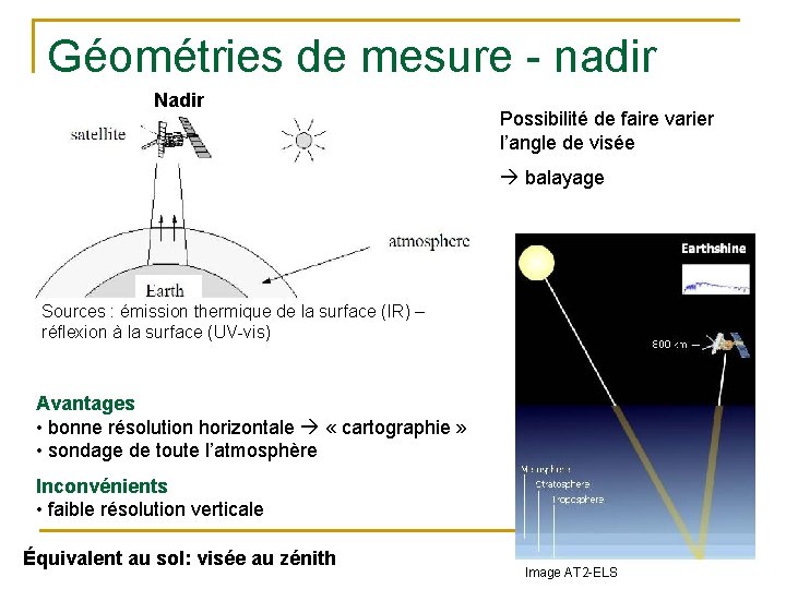 Géométries de mesure - nadir Nadir Possibilité de faire varier l’angle de visée balayage