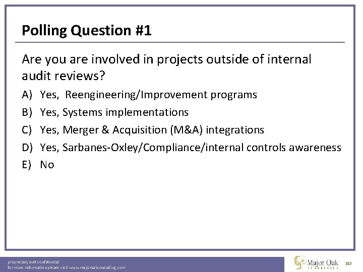 Polling Question #1 Are you are involved in projects outside of internal audit reviews?