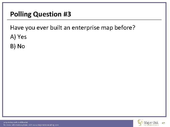 Polling Question #3 Have you ever built an enterprise map before? A) Yes B)