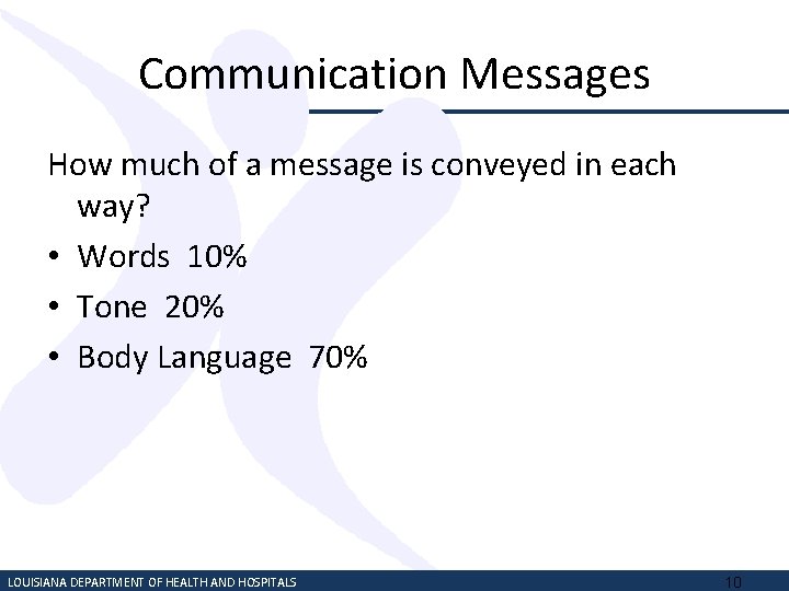 Communication Messages How much of a message is conveyed in each way? • Words