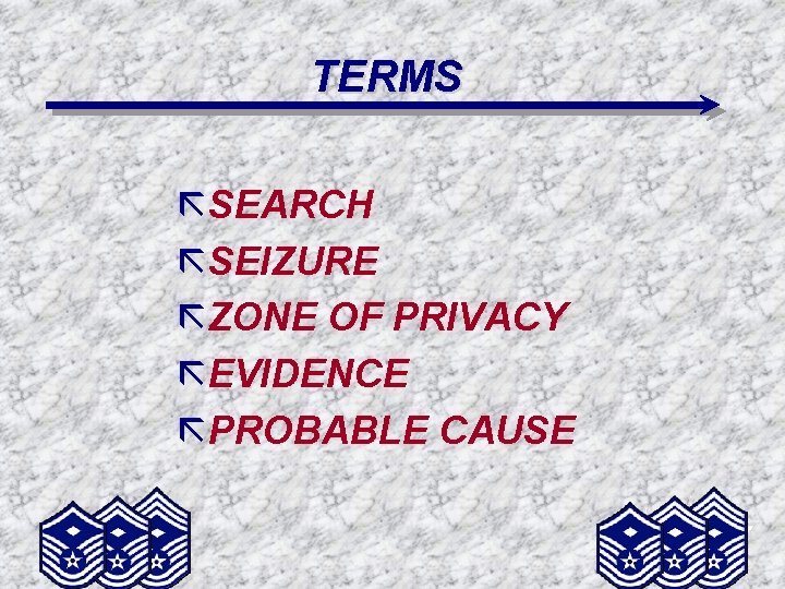 TERMS ãSEARCH ãSEIZURE ãZONE OF PRIVACY ãEVIDENCE ãPROBABLE CAUSE 