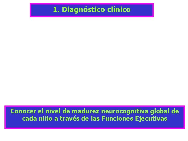 1. Diagnóstico clínico Conocer el nivel de madurez neurocognitiva global de cada niño a 1. Diagnóstico clínico Conocer el nivel de madurez neurocognitiva global de cada niño a