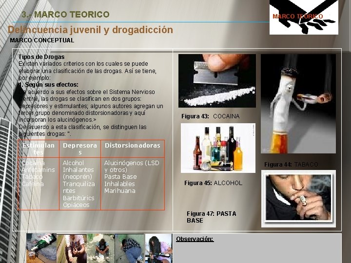 3. - MARCO TEORICO Delincuencia juvenil y drogadicción MARCO CONCEPTUAL Tipos de Drogas Existen 3. - MARCO TEORICO Delincuencia juvenil y drogadicción MARCO CONCEPTUAL Tipos de Drogas Existen