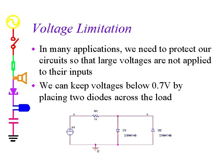 Voltage Limitation In many applications, we need to protect our circuits so that large