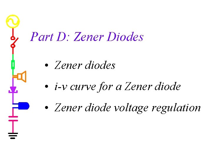 Part D: Zener Diodes • Zener diodes • i-v curve for a Zener diode