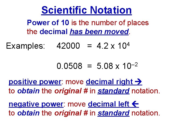 Scientific Notation Power of 10 is the number of places the decimal has been