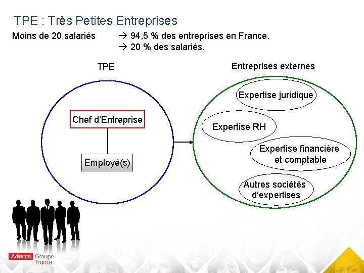 TPE : Très Petites Entreprises Moins de 20 salariés 94, 5 % des entreprises