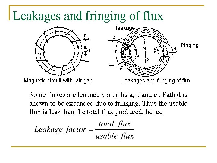 Leakages and fringing of flux leakage fringing Magnetic circuit with air-gap Leakages and fringing