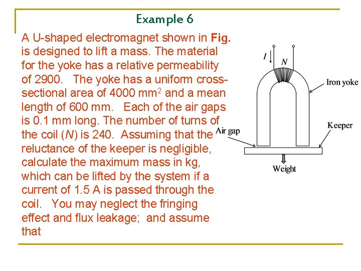 Example 6 A U-shaped electromagnet shown in Fig. is designed to lift a mass.