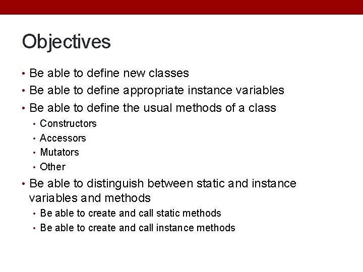Obiectivele Java JAVA Classes Objectives Be able to define new