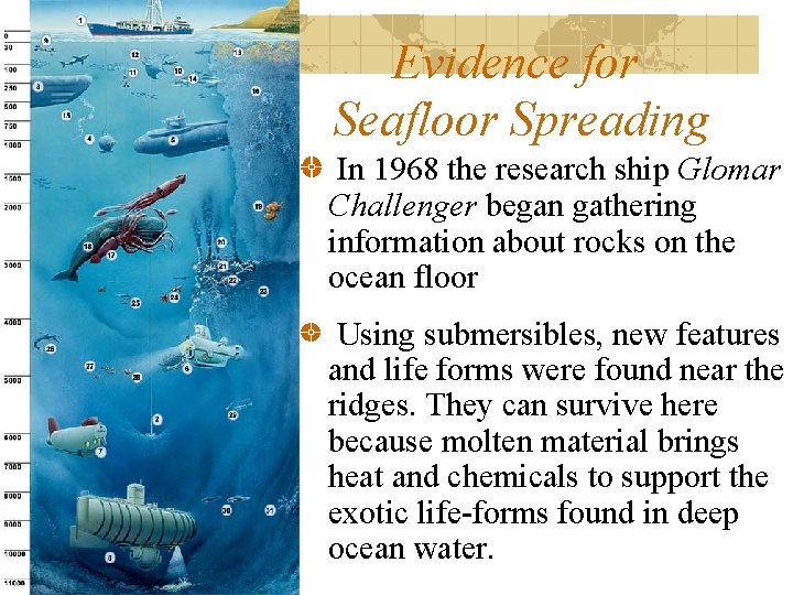 Evidence for Seafloor Spreading In 1968 the research ship Glomar Challenger began gathering information