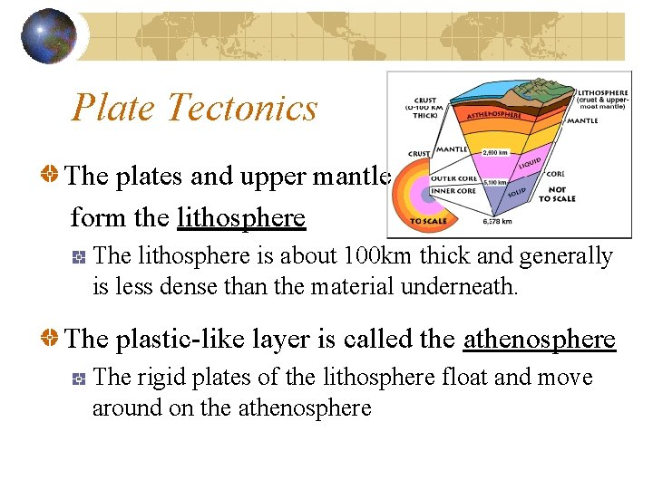 Plate Tectonics The plates and upper mantle form the lithosphere The lithosphere is about