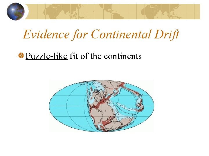 Evidence for Continental Drift Puzzle-like fit of the continents 