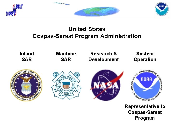 United States Cospas-Sarsat Program Administration Inland SAR Maritime SAR Research & Development System Operation United States Cospas-Sarsat Program Administration Inland SAR Maritime SAR Research & Development System Operation