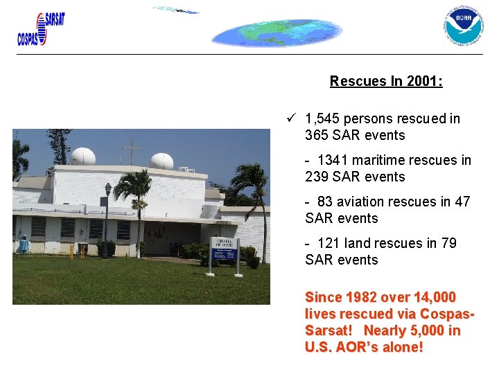Rescues In 2001: ü 1, 545 persons rescued in 365 SAR events - 1341 Rescues In 2001: ü 1, 545 persons rescued in 365 SAR events - 1341