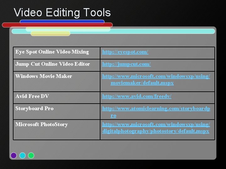 Video Editing Tools Eye Spot Online Video Mixing http: //eyespot. com/ Jump Cut Online