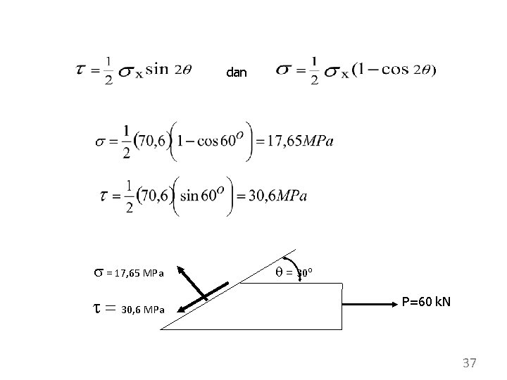 dan s = 17, 65 MPa t = 30, 6 MPa = 30 o dan s = 17, 65 MPa t = 30, 6 MPa = 30 o