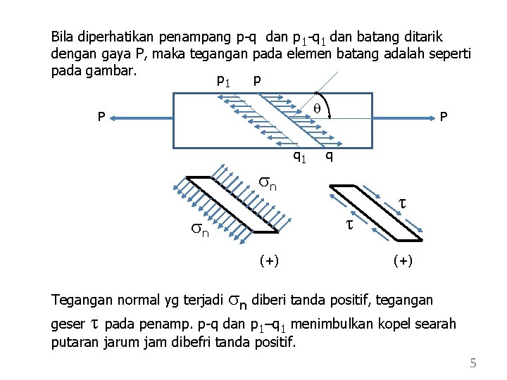 Bila diperhatikan penampang p-q dan p 1 -q 1 dan batang ditarik dengan gaya Bila diperhatikan penampang p-q dan p 1 -q 1 dan batang ditarik dengan gaya