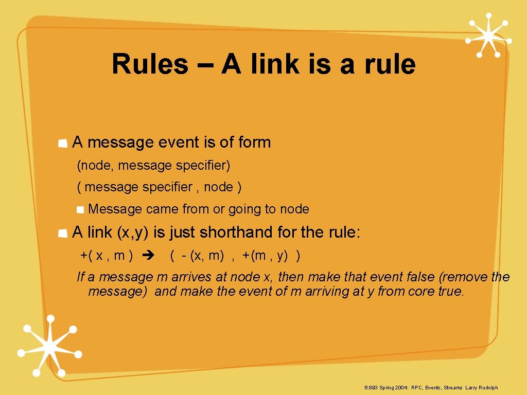 Rules – A link is a rule A message event is of form (node,