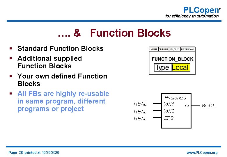 PLCopen for efficiency in automation …. & Function Blocks § Standard Function Blocks §