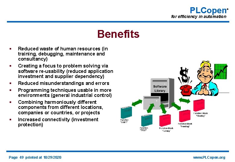 PLCopen for efficiency in automation Benefits § § § Reduced waste of human resources