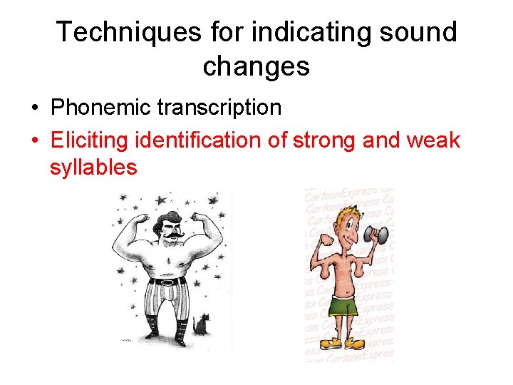 Techniques for indicating sound changes • Phonemic transcription • Eliciting identification of strong and