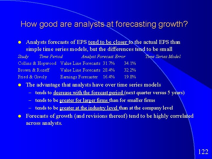 How good are analysts at forecasting growth? Analysts forecasts of EPS tend to be