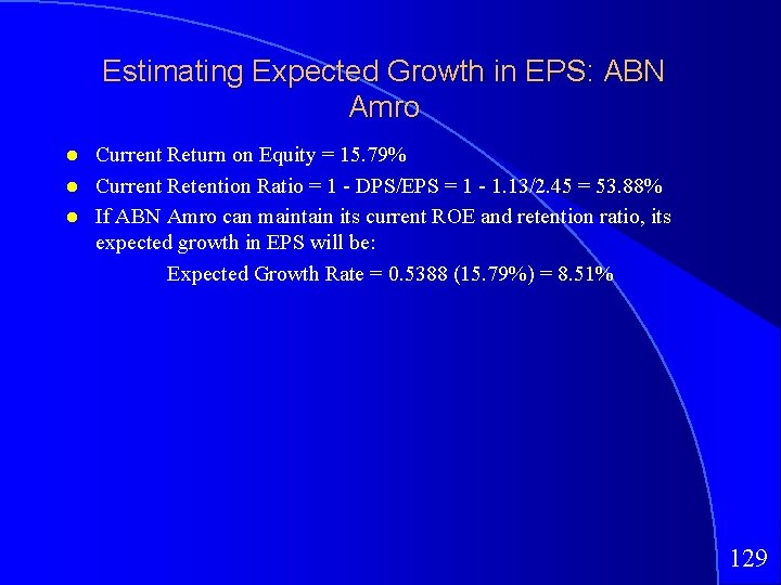 Estimating Expected Growth in EPS: ABN Amro Current Return on Equity = 15. 79%