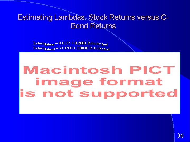 Estimating Lambdas: Stock Returns versus CBond Returns Return. Embraer = 0. 0195 + 0.