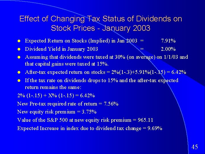 Effect of Changing Tax Status of Dividends on Stock Prices - January 2003 Expected