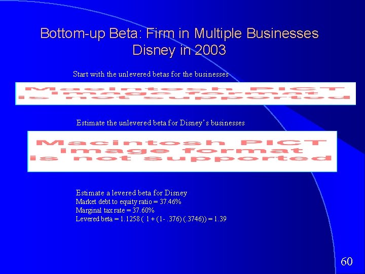 Bottom-up Beta: Firm in Multiple Businesses Disney in 2003 Start with the unlevered betas