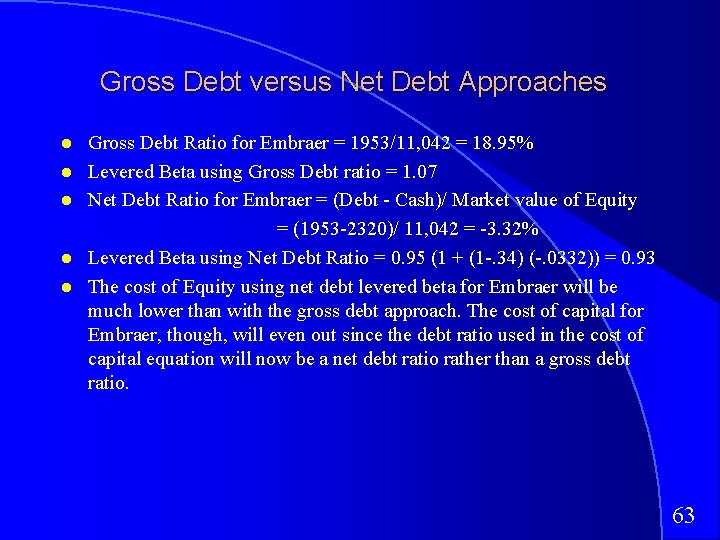 Gross Debt versus Net Debt Approaches Gross Debt Ratio for Embraer = 1953/11, 042