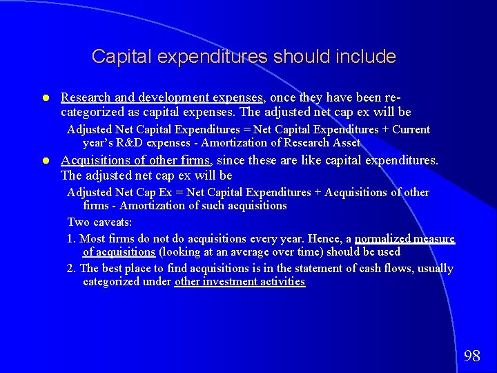 Capital expenditures should include Research and development expenses, once they have been recategorized as