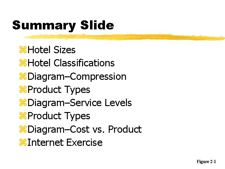 Summary Slide z. Hotel Sizes z. Hotel Classifications z. Diagram–Compression z. Product Types z.