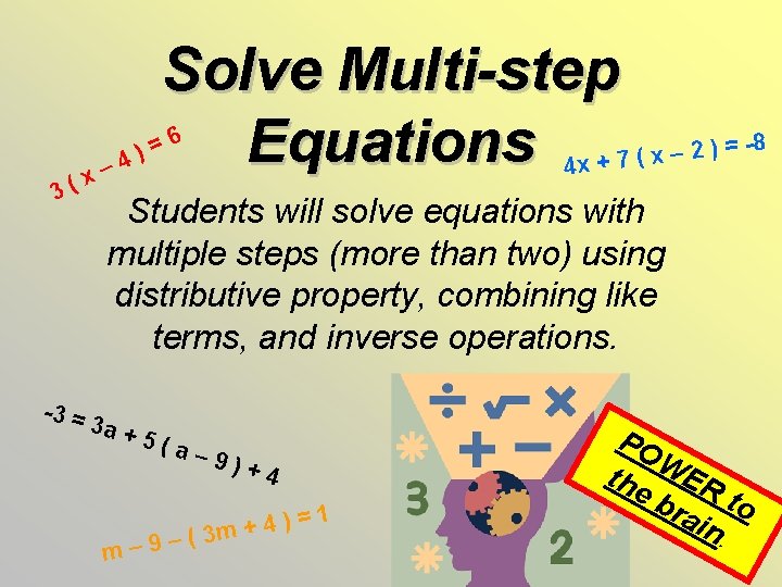 3 Solve Multi-step =6 ) Equations 4 – (x -3 = -8 = )