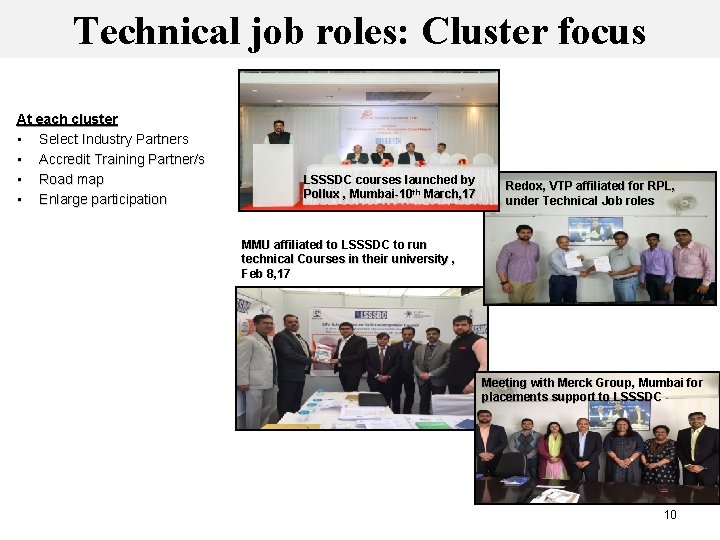 10 6 Technical job roles: Cluster focus At each cluster • Select Industry Partners