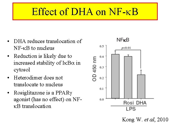 Effect of DHA on NF- B • DHA reduces translocation of NF- B to