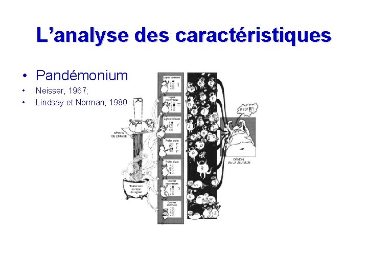 L’analyse des caractéristiques • Pandémonium • • Neisser, 1967; Lindsay et Norman, 1980 