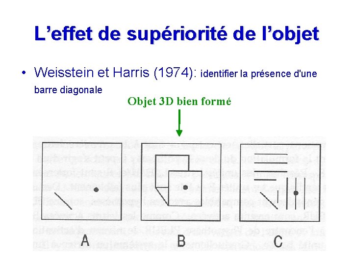 L’effet de supériorité de l’objet • Weisstein et Harris (1974): identifier la présence d'une