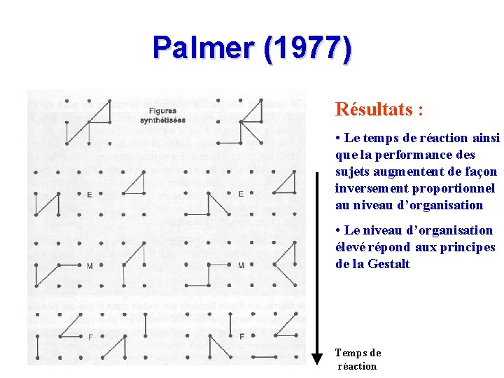 Palmer (1977) Résultats : • Le temps de réaction ainsi que la performance des