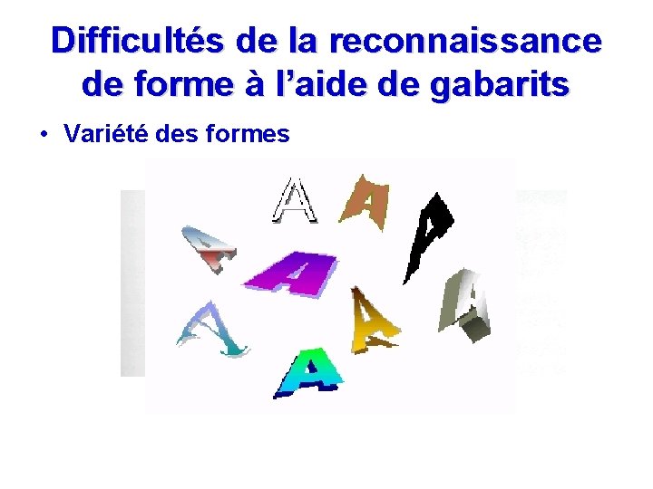 Difficultés de la reconnaissance de forme à l’aide de gabarits • Variété des formes