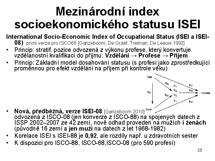Mezinárodní index socioekonomického statusu ISEI International Socio-Economic Index of Occupational Status (ISEI a ISEI
