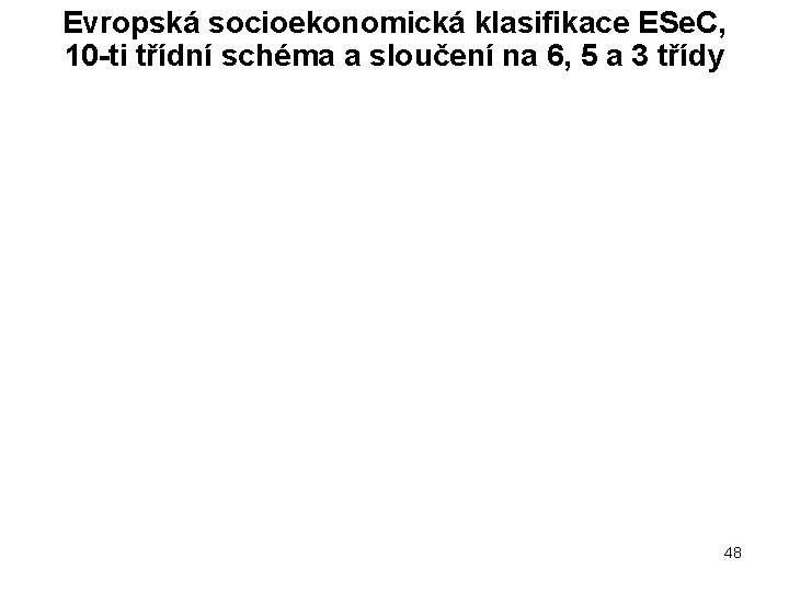 Evropská socioekonomická klasifikace ESe. C, 10 -ti třídní schéma a sloučení na 6, 5