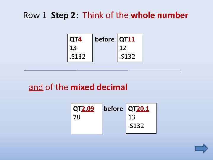 Row 1 Step 2: Think of the whole number QT 4 13. S 132