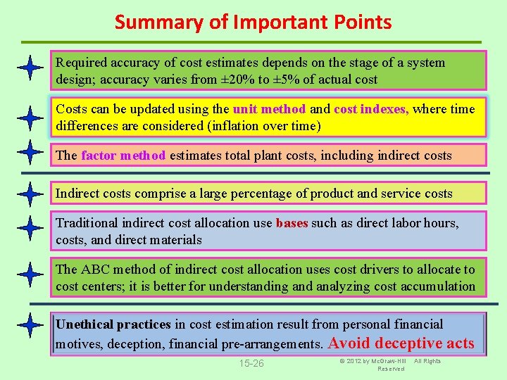 Summary of Important Points Required accuracy of cost estimates depends on the stage of