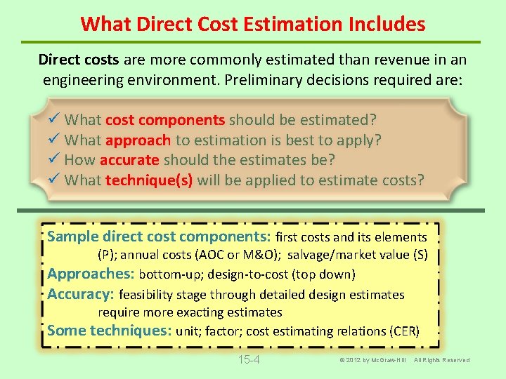What Direct Cost Estimation Includes Direct costs are more commonly estimated than revenue in