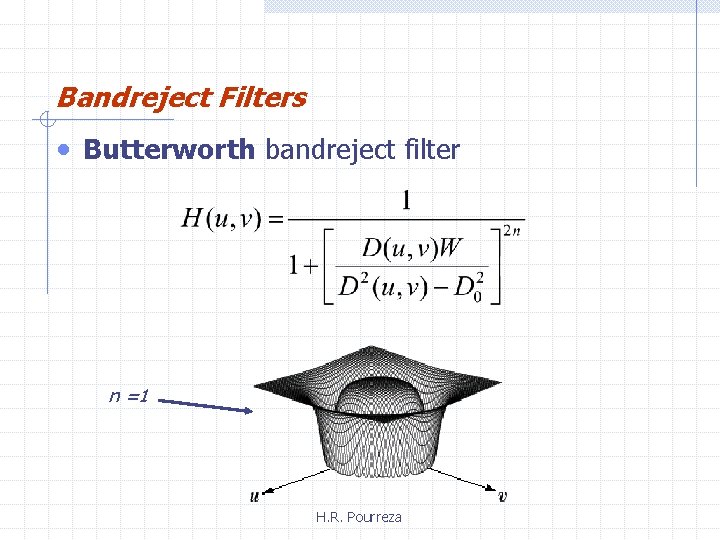 Bandreject Filters • Butterworth bandreject filter n =1 H. R. Pourreza 