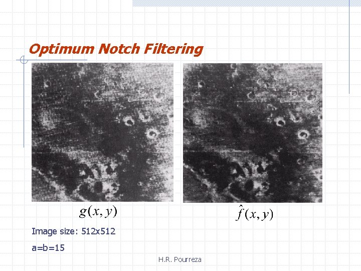 Optimum Notch Filtering Image size: 512 x 512 a=b=15 H. R. Pourreza 
