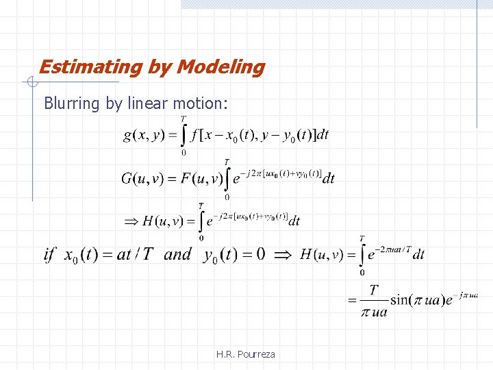 Estimating by Modeling Blurring by linear motion: H. R. Pourreza 