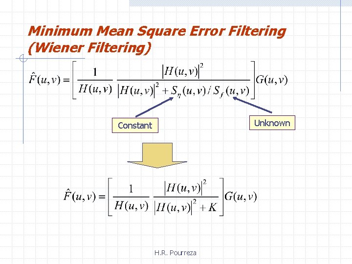 Minimum Mean Square Error Filtering (Wiener Filtering) Unknown Constant H. R. Pourreza 